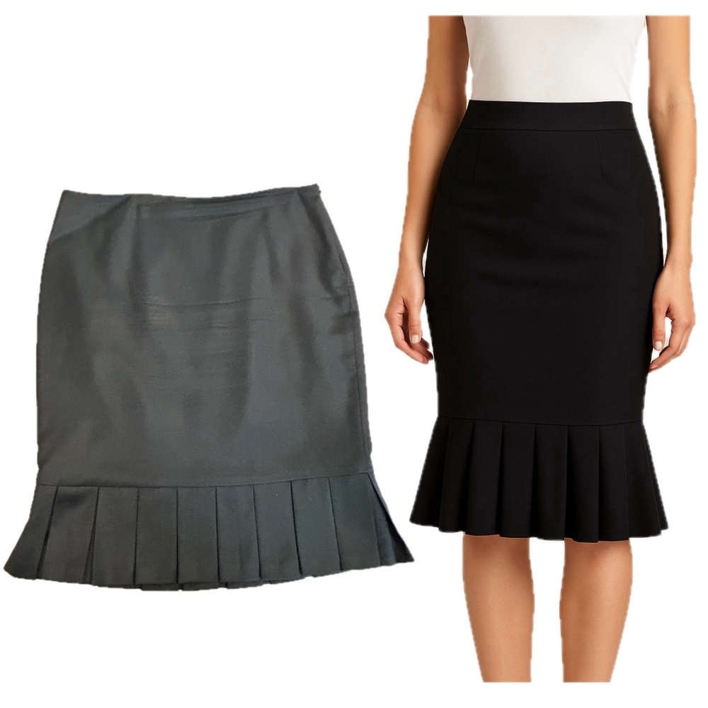 Holt Renfrew black box pleated flounce peplum hemline pencil skirt Sz 8